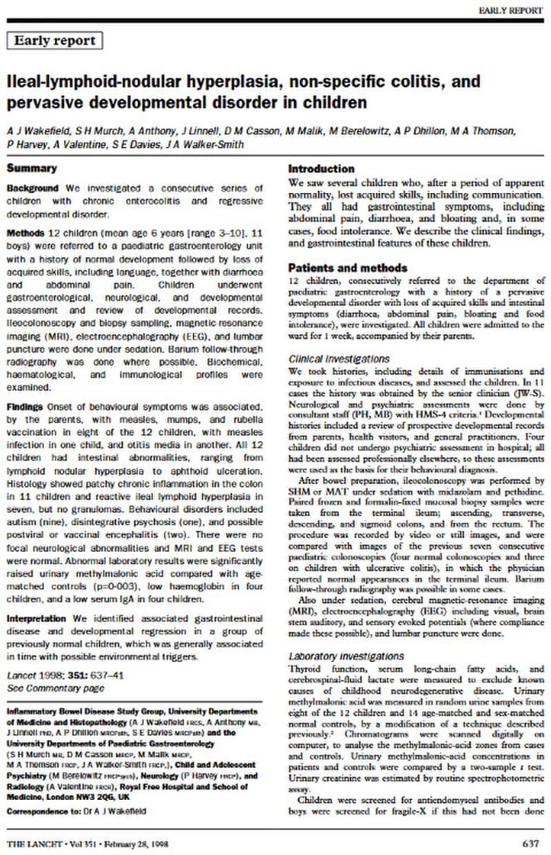 #1 The Lancet MMR-Autism Study (Wakefield, 1998) — Top 10 Most Controversial Health Studies