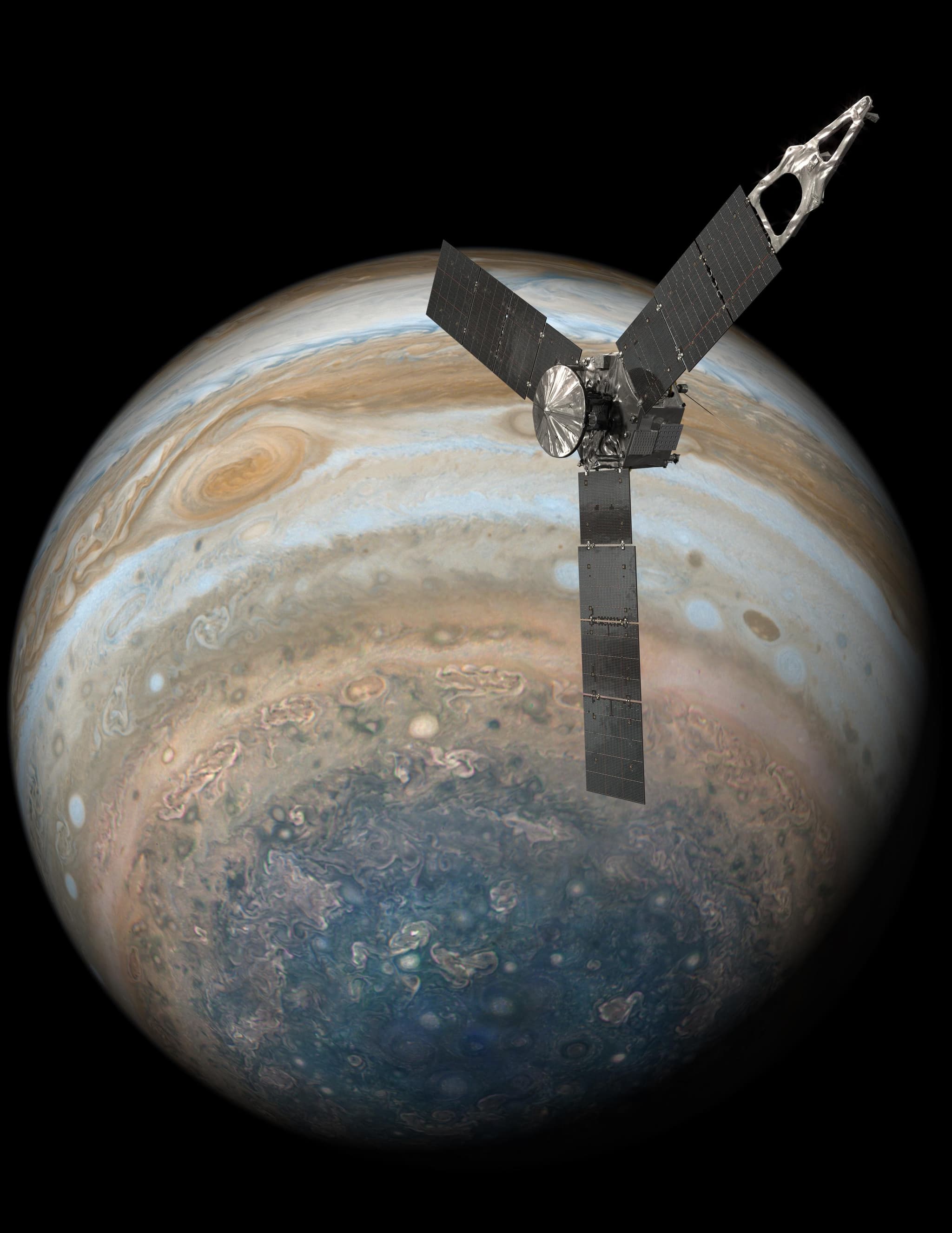 #9 Juno Over Jupiter's South Pole — Illustration — Jupiter's Violent Beauty: Juno's Most Extraordinary Discoveries